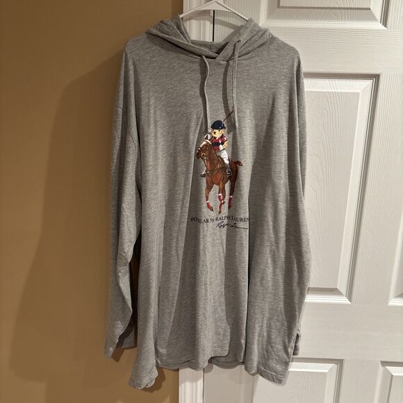 Polo Bear By Ralph Lauren Jersey Hooded T-Shirt Men’s 3XB Grey Lightweight - Picture 1 of 8